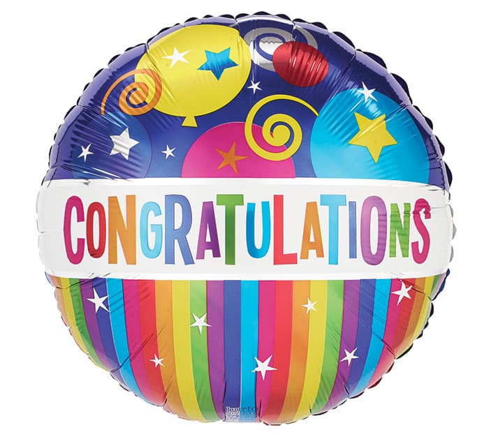 CONGRATULATIONS STRIPES 17"PKG BALLOON