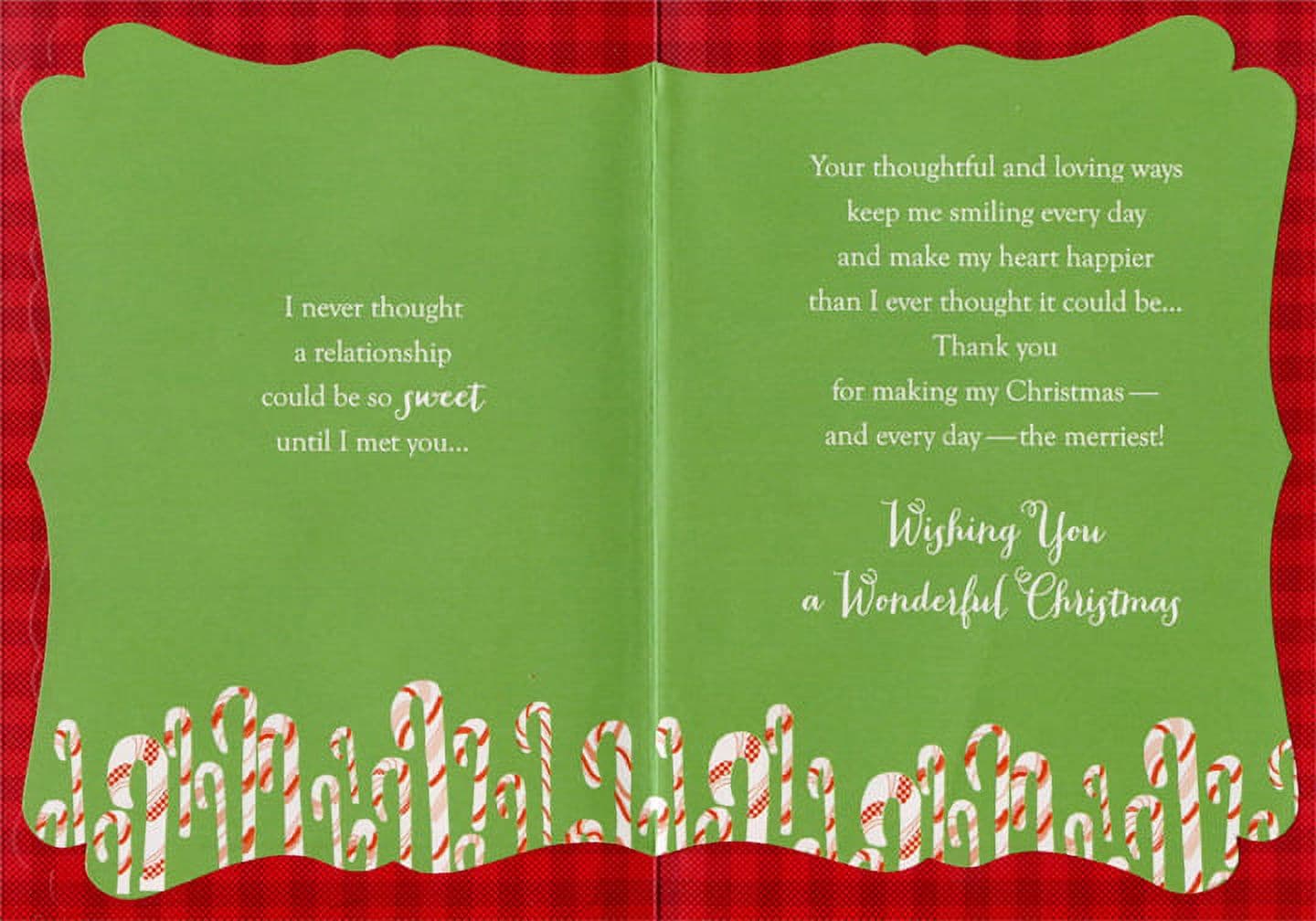 Designer Greetings Candy Canes with Red Foil Stripes on Light Green Boyfriend Christmas Card, picture 2