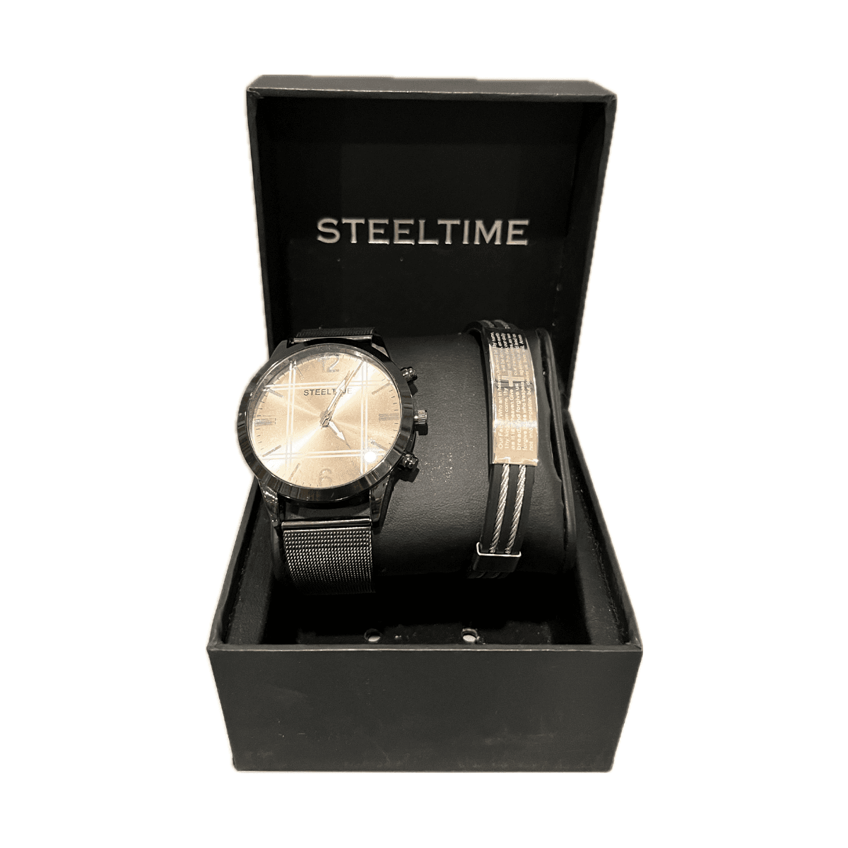Steeltime Men's Stainless Steel Mesh Strap Watch Set With Band