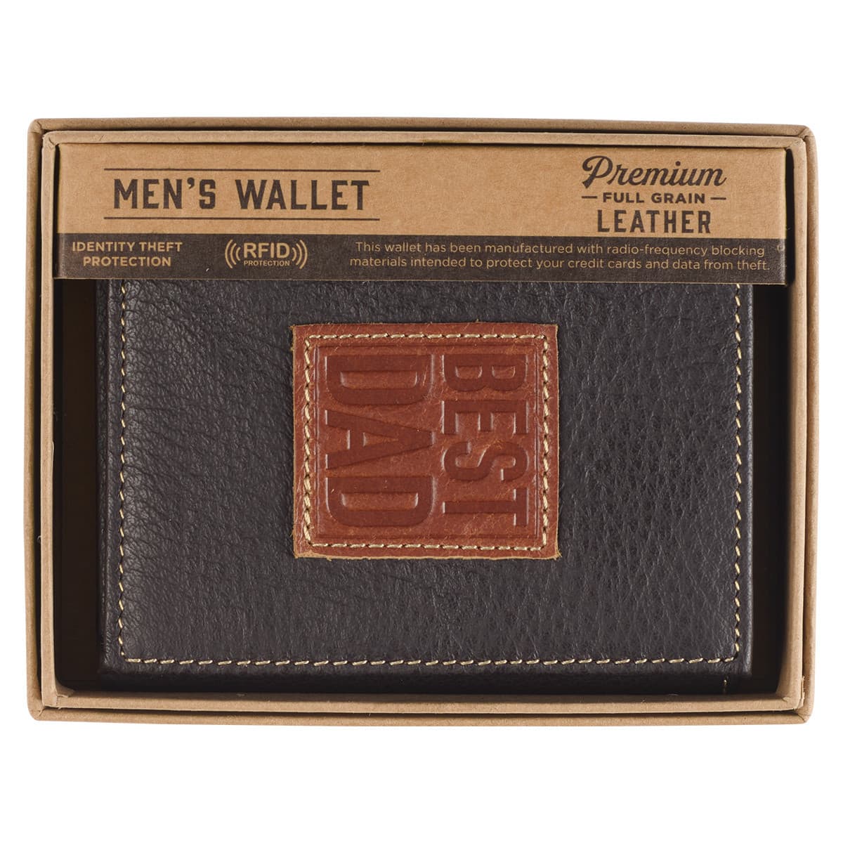 Best Dad Brown and Tan Genuine Leather Trifold Wallet, picture 6