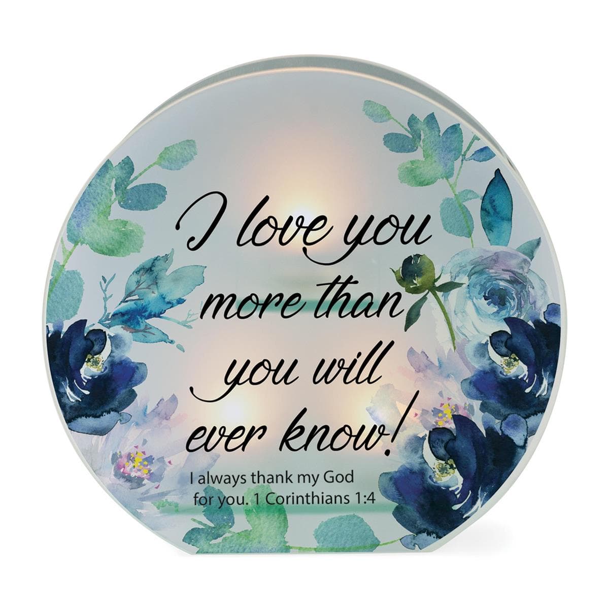 I LOVE YOU MORE THAN 1 COR. 1:4 ROUND TEALIGHT CANDLE HOLDER, picture 2