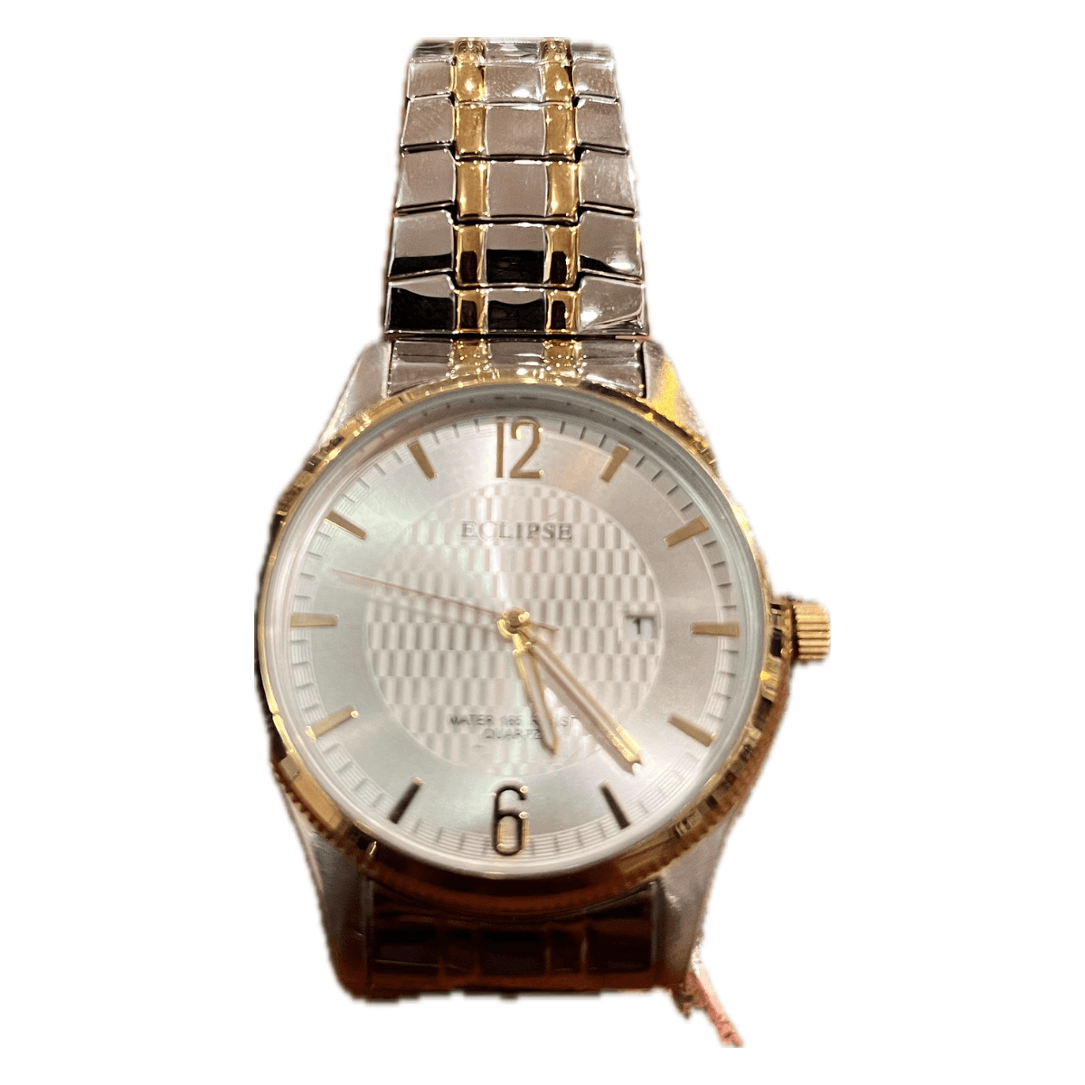 Eclipse Men's Stretchable Silver With Gold Band Watch, picture 2