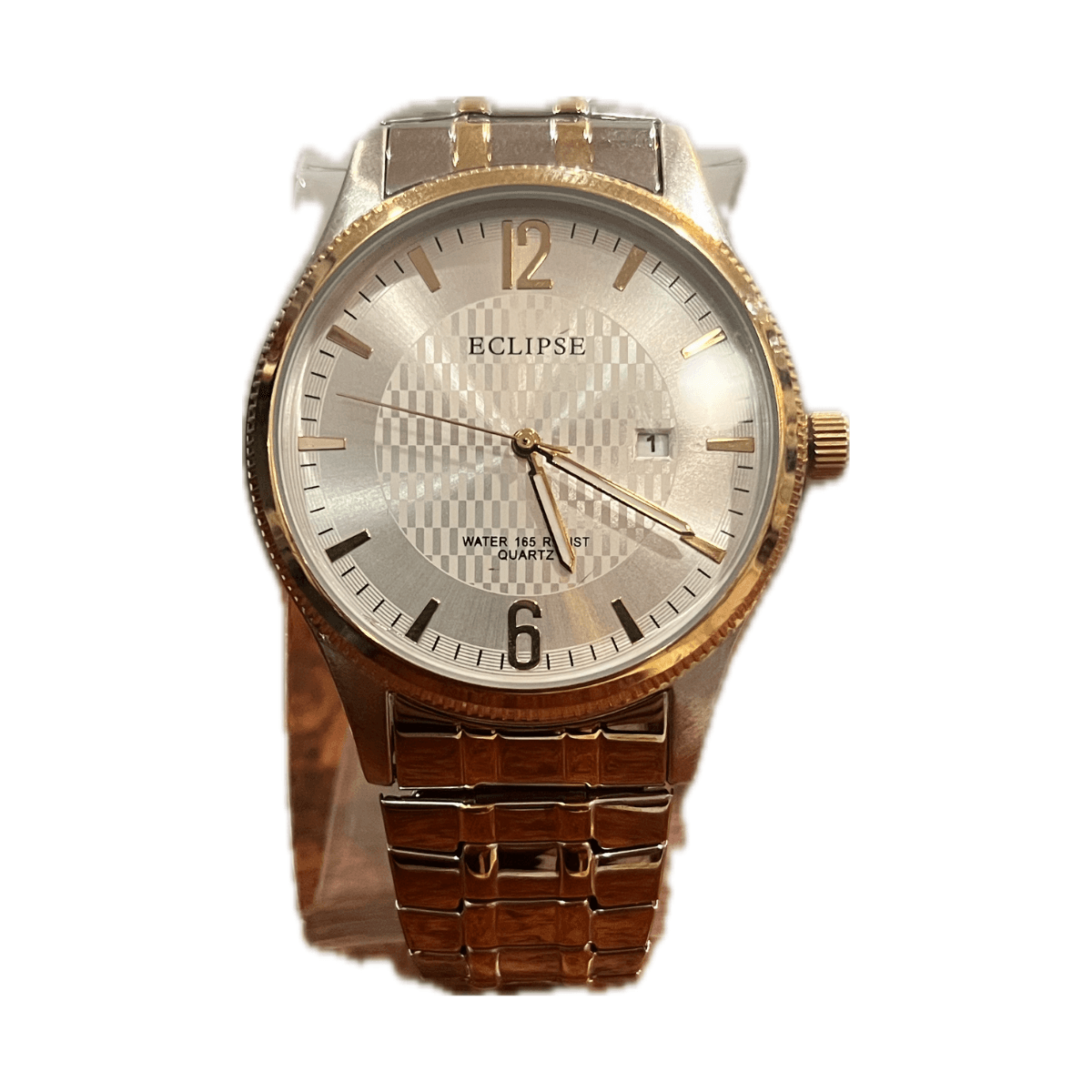 Eclipse Men's Stretchable Silver With Gold Band Watch