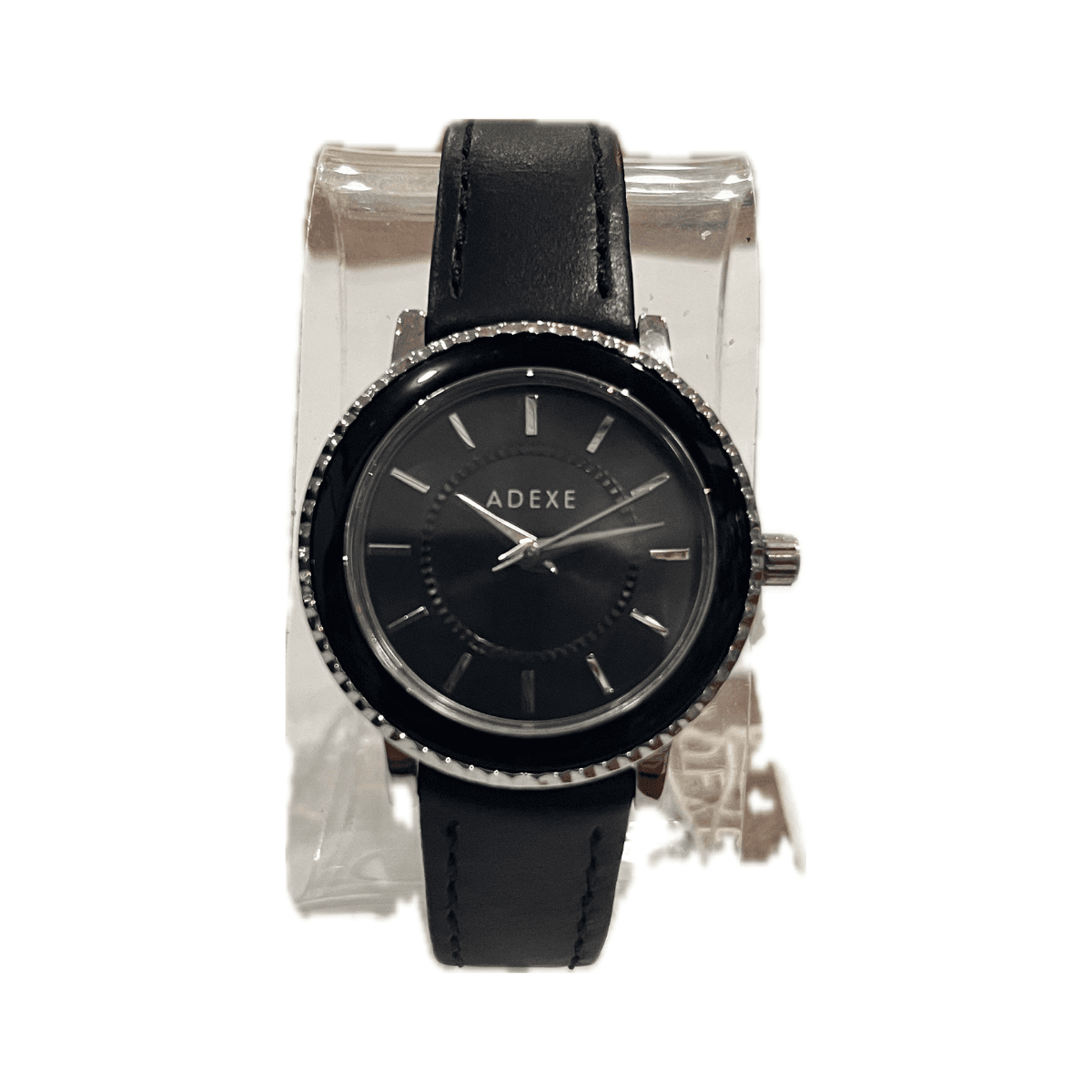 ADEXE Ladies Black Leather Band Watch