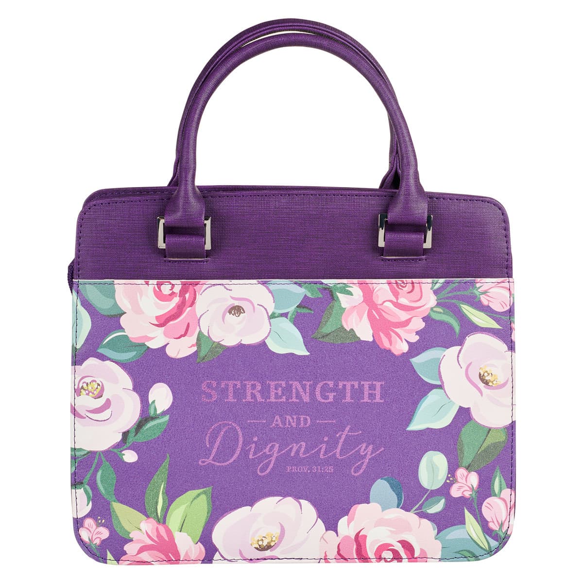 Strength and Dignity - Proverbs 31:25 Purple Floral Purse-style Bible Case (Large)