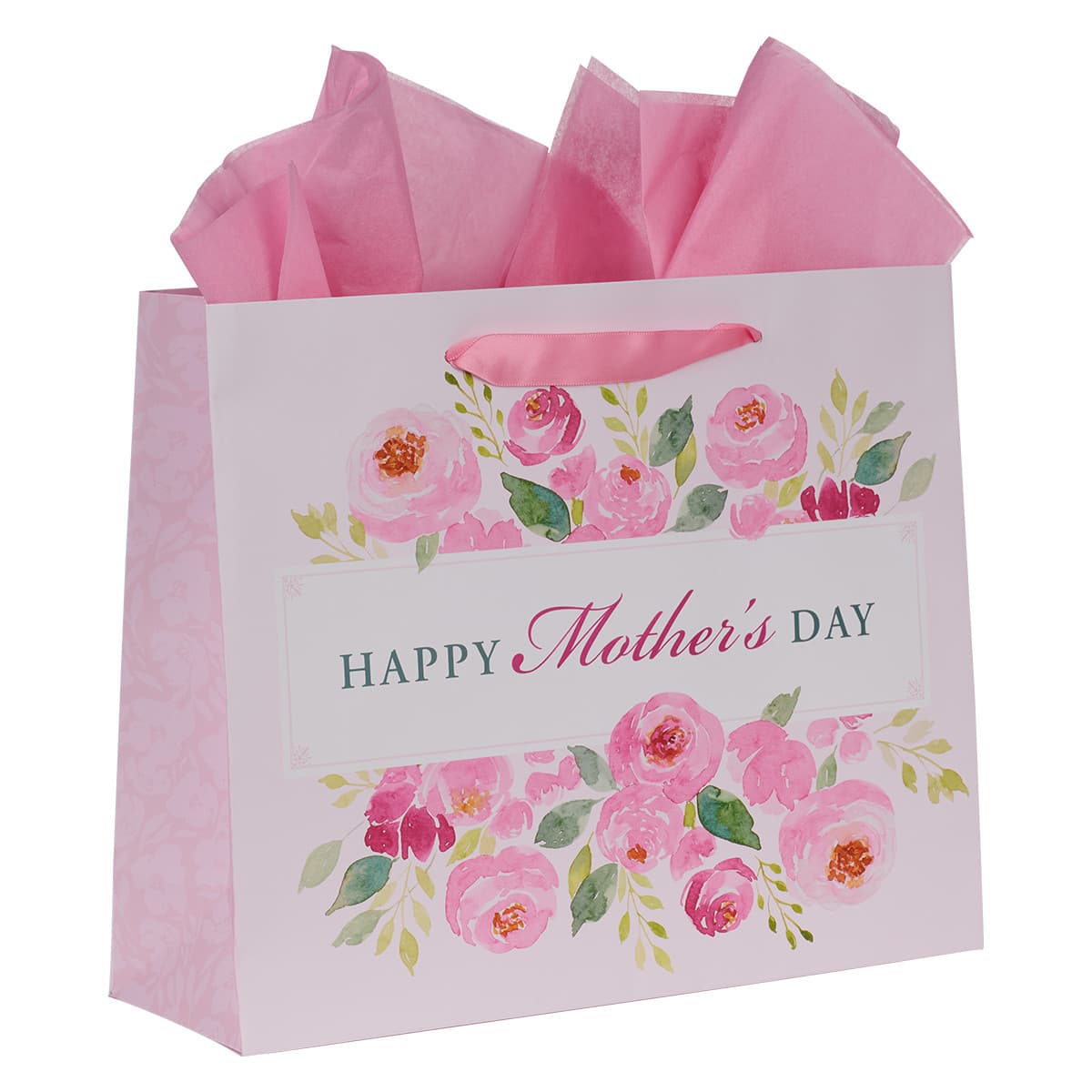 Happy Mother's Day Pink Peony Large Landscape Gift Bag with Card, picture 3