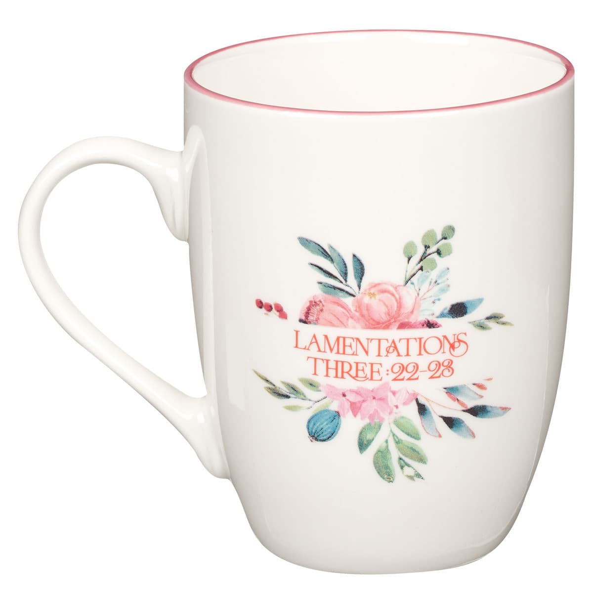 His Mercies are New - Lamentations 3:22-23 Pink Peonie Ceramic Coffee Mug, picture 2