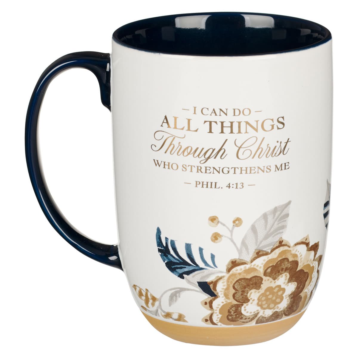I Can Do All Things - Philippians 4:13 Honey-brown and Blue Ceramic Mug with Exposed Clay Base, picture 2