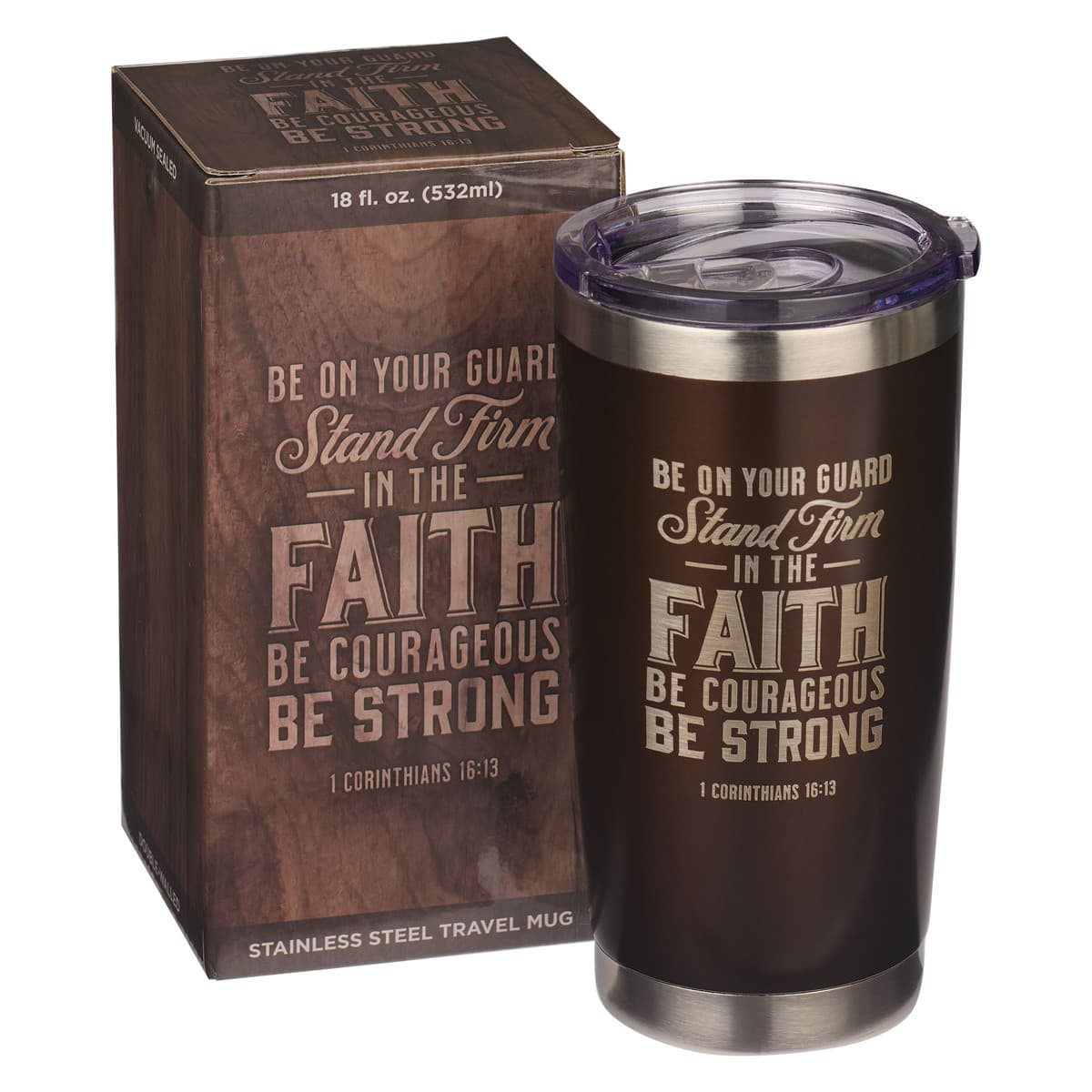 Stand Firm - 1 Corinthians 16:13 Brown Stainless Steel Mug, picture 3