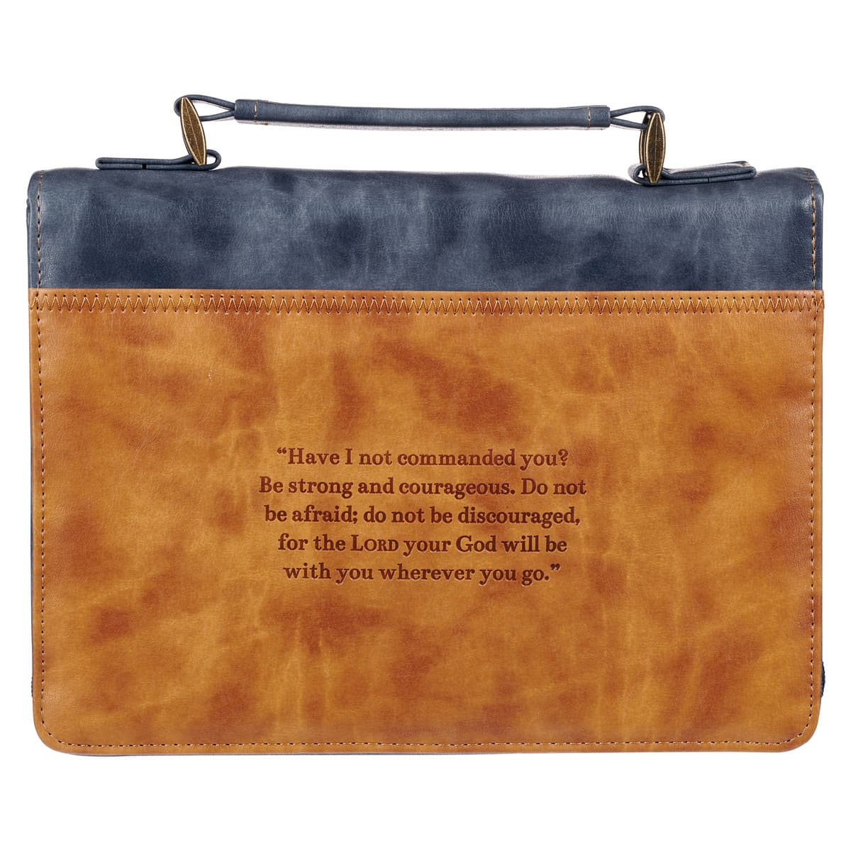 Strong and Courageous - Joshua 1:9 Butterscotch and Navy Classic Bible Case Large, picture 2
