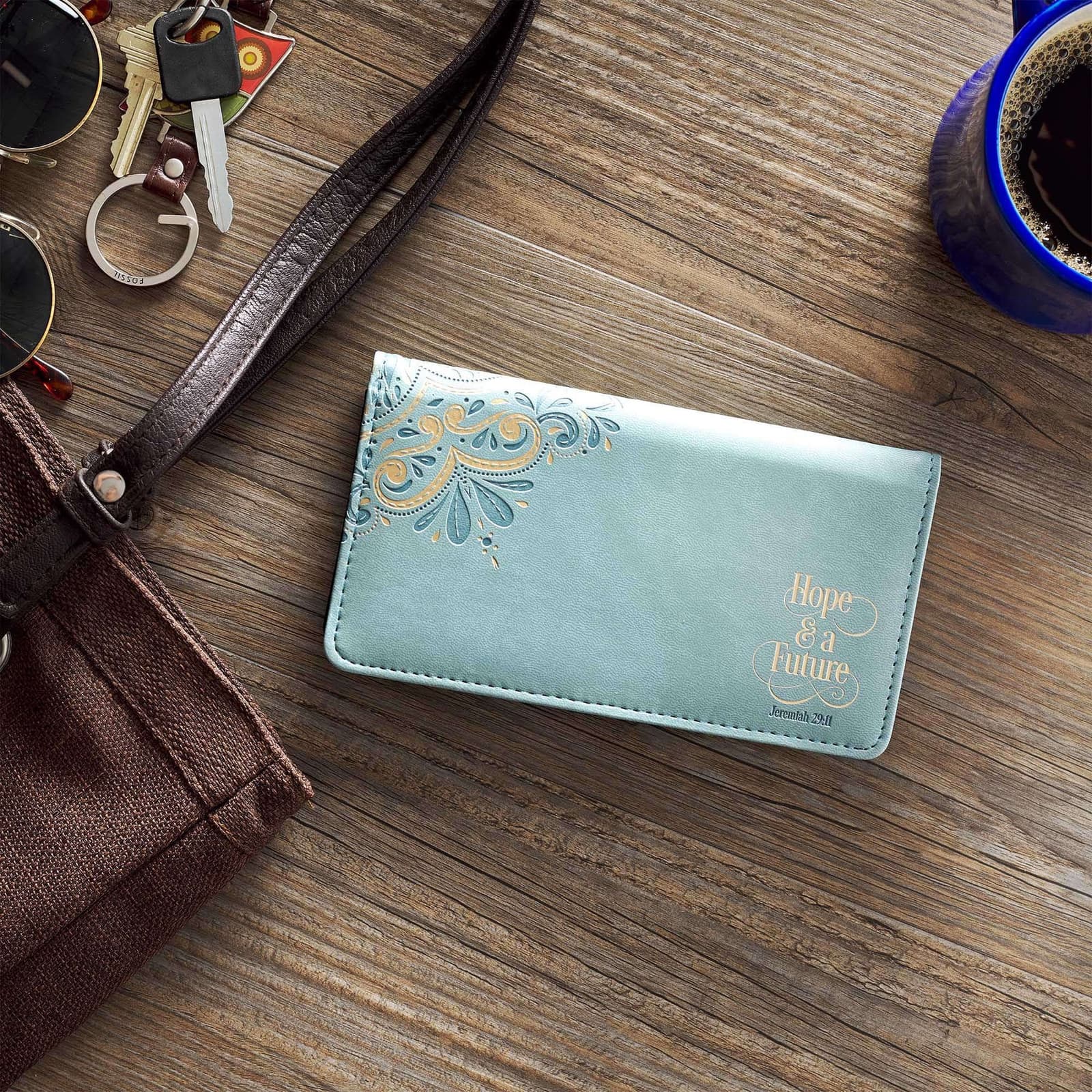 Hope & a Future - Jeremiah 29:11 Powder Blue Faux Leather Checkbook Cover, picture 4