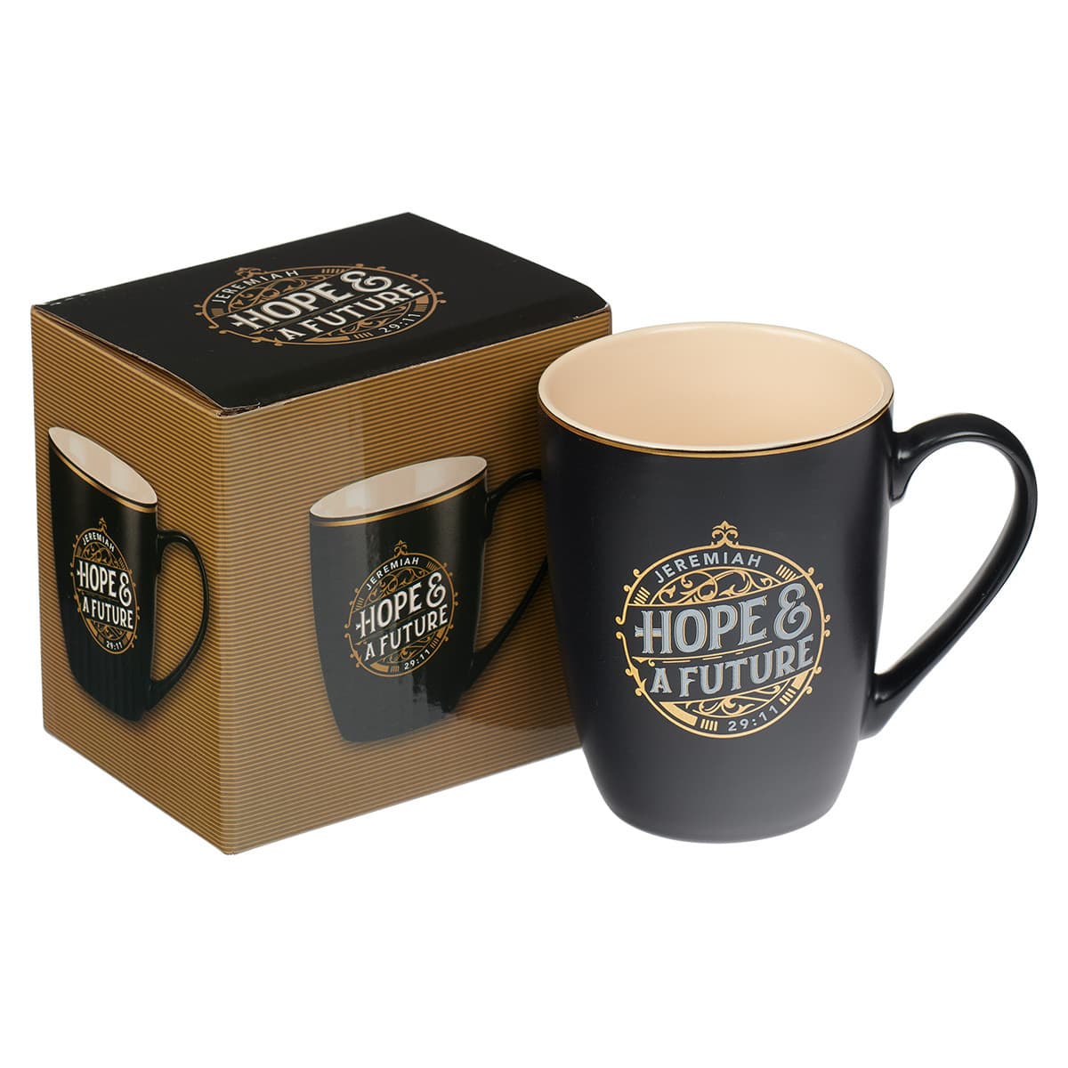 Hope and a Future - Jeremiah 29:11 Black and Gold Ceramic Coffee Mu, picture 3