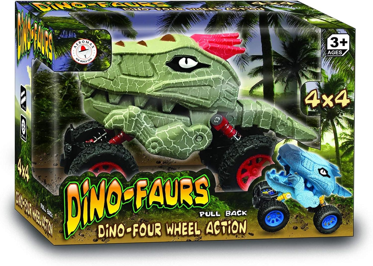 Aeromax Dino-Faur Pull Back Dinosaur Truck, Green with Red Accent, picture 3