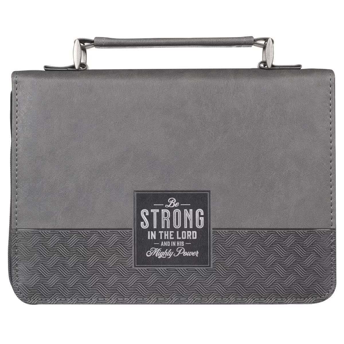 Be Strong in the Lord - Ephesians 6:10 Gray and Black Faux Leather Classic Bible Case, picture 2