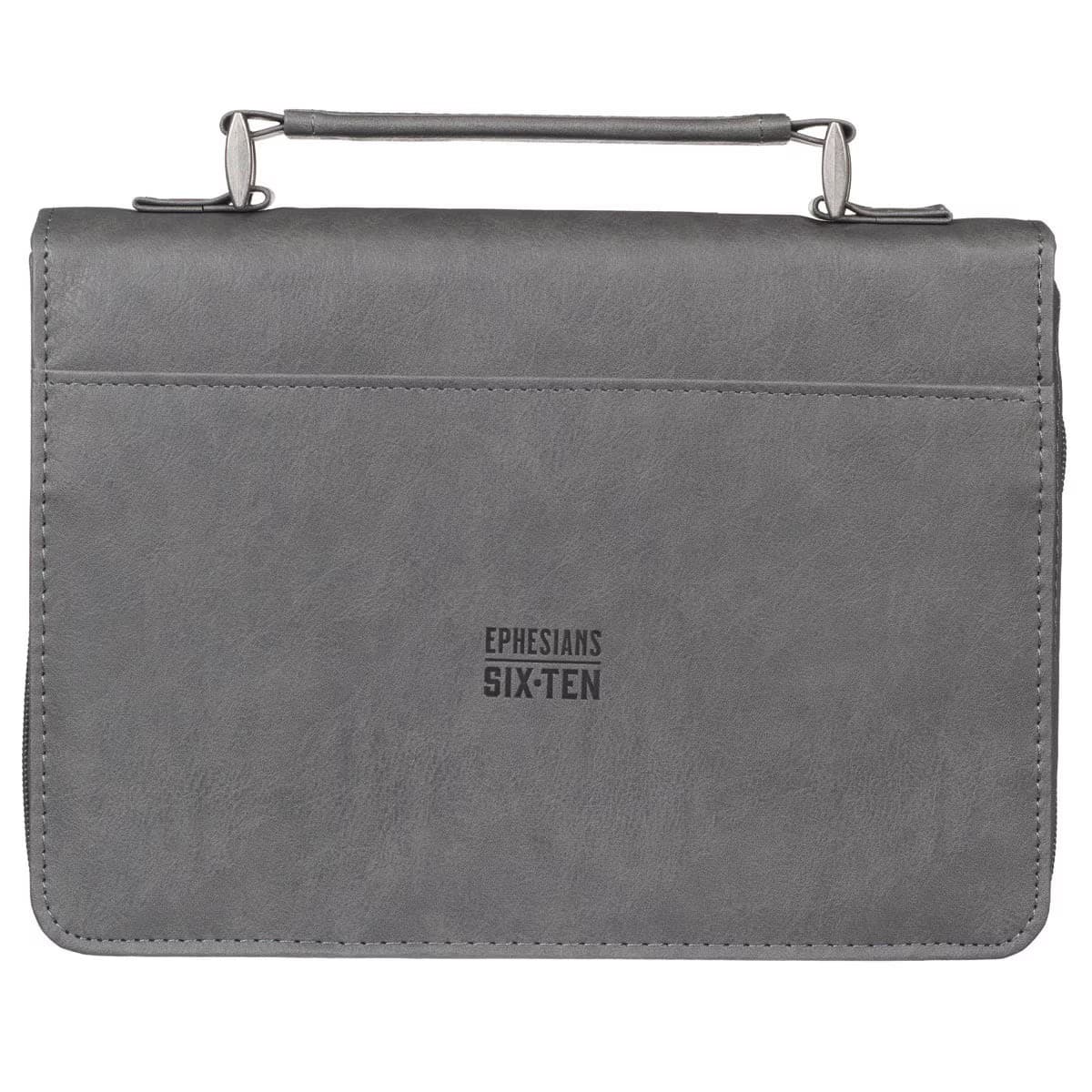 Be Strong in the Lord - Ephesians 6:10 Gray and Black Faux Leather Classic Bible Case, picture 3