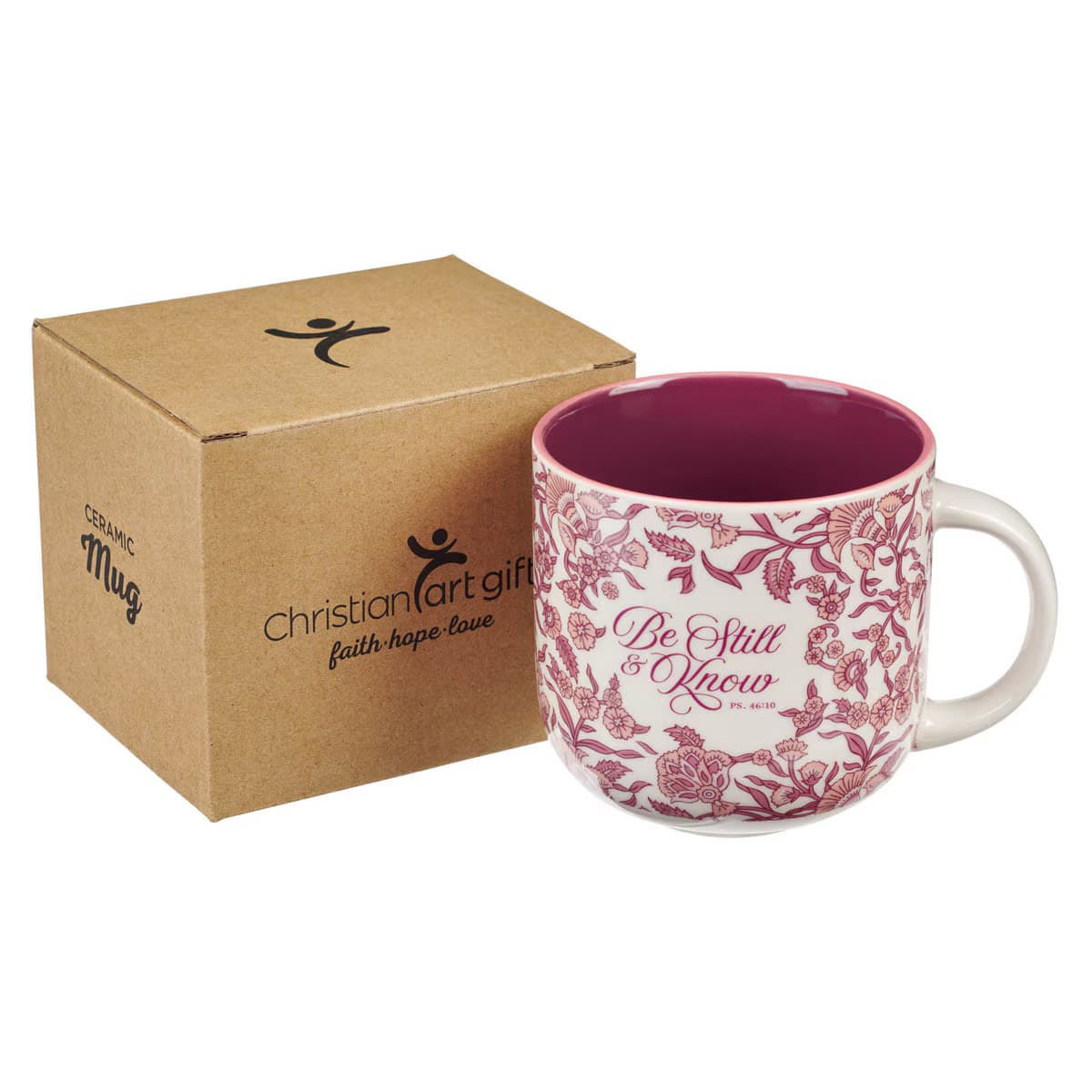 Be Still - Psalm 46:10 Pink Spring Floral Ceramic Coffee Mug, picture 3