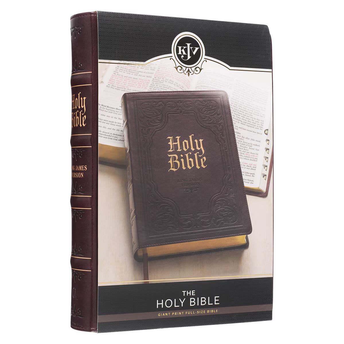 Antiqued Dark Brown Faux Leather Giant Print Full-size King James Version Bible with Thumb Index, picture 11