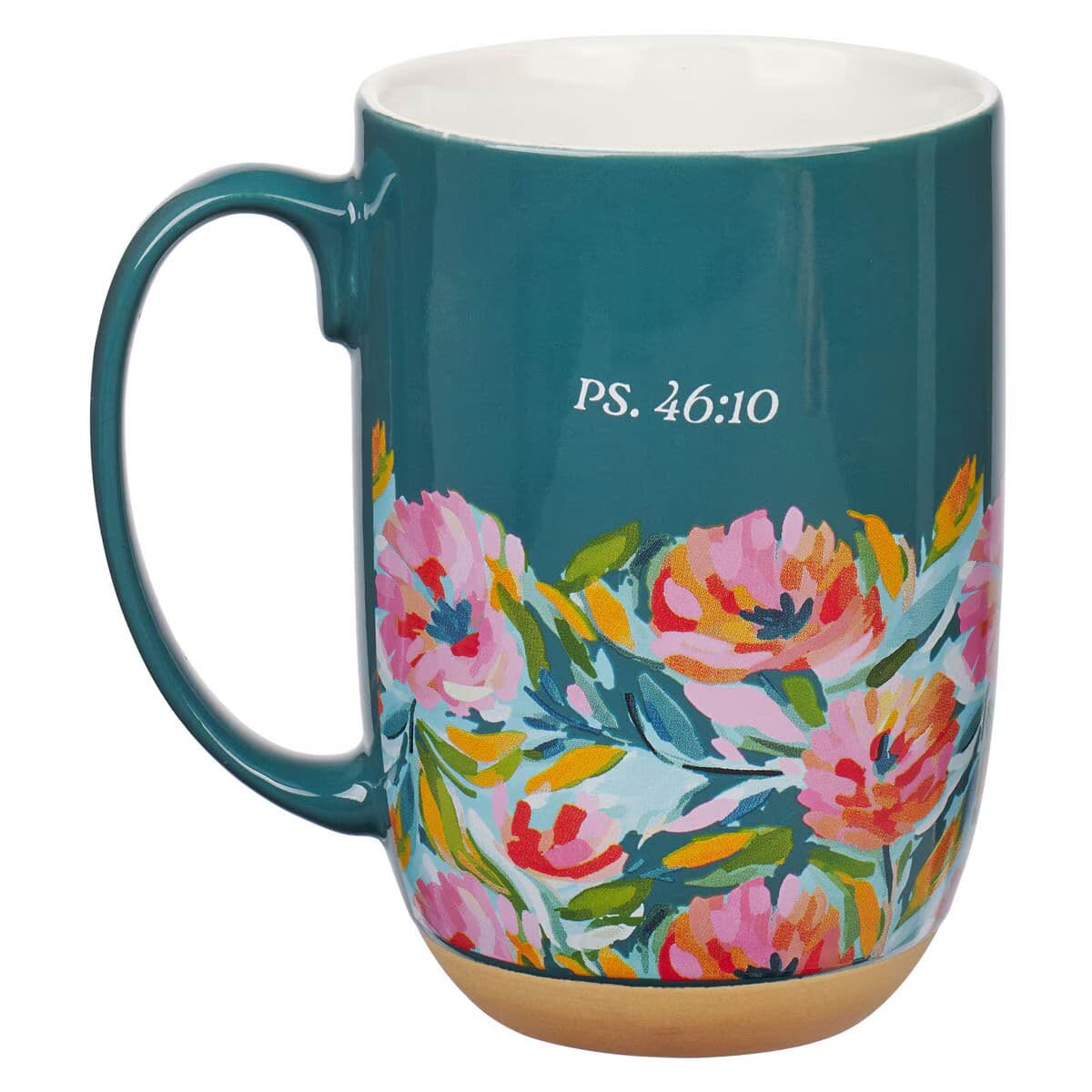 Be Still - Psalm 46:10 Teal Watercolor Floral Exposed Clay Base Ceramic Mug, picture 2