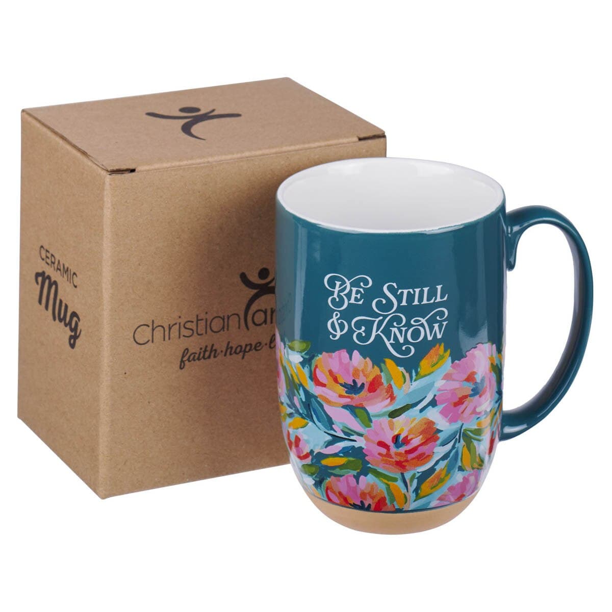 Be Still - Psalm 46:10 Teal Watercolor Floral Exposed Clay Base Ceramic Mug, picture 3