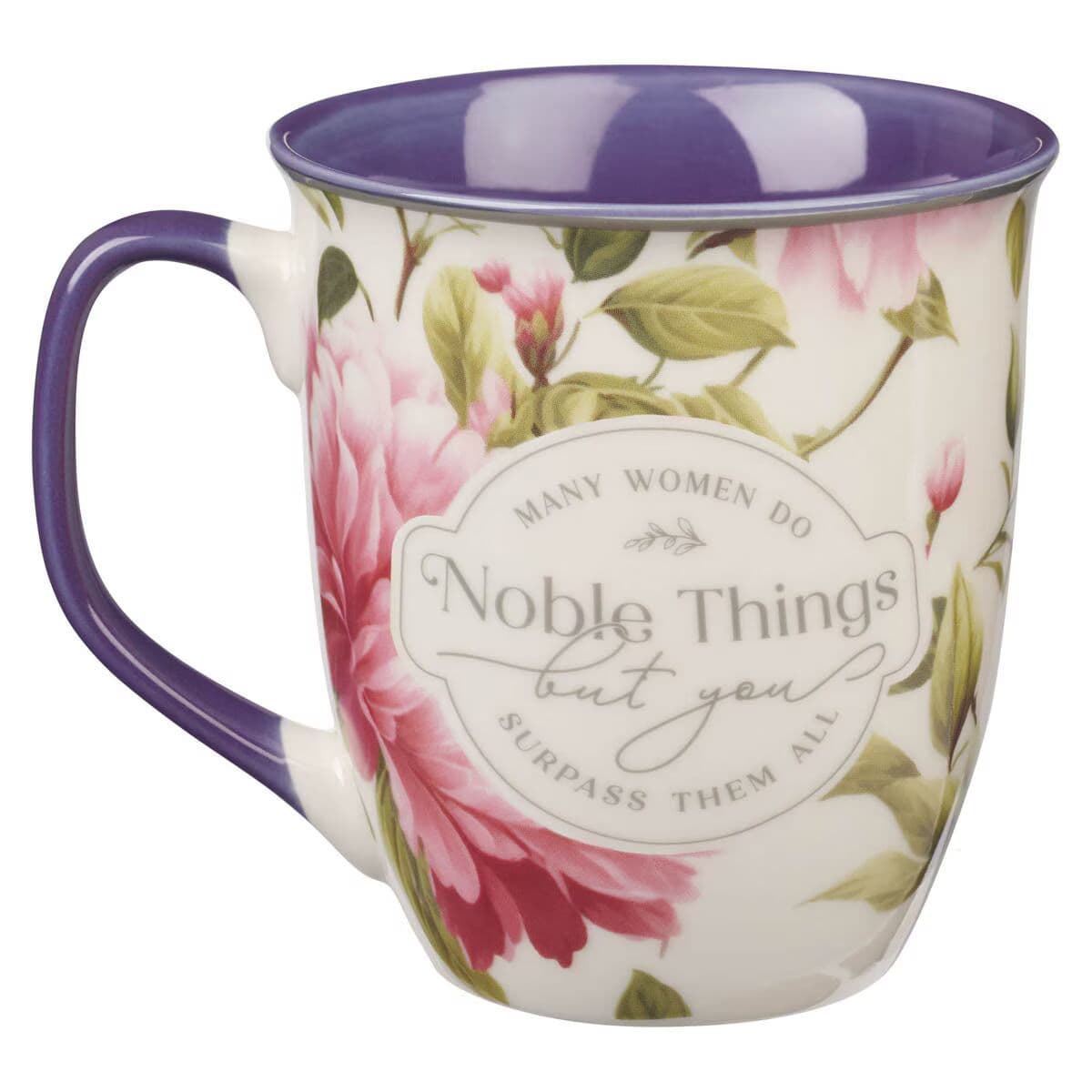 Noble Things - Proverbs 31:25 Pink Peony Ceramic Coffee Mug, picture 2