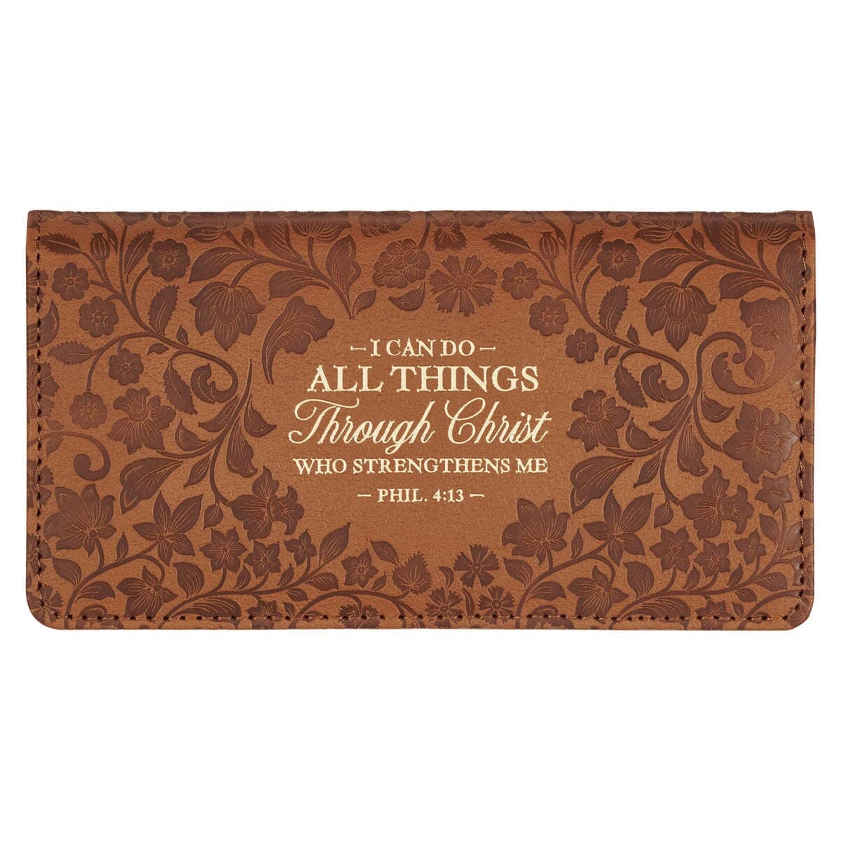 All Things - Philippians 4:13 Honey-brown Faux Leather Checkbook Wallet
