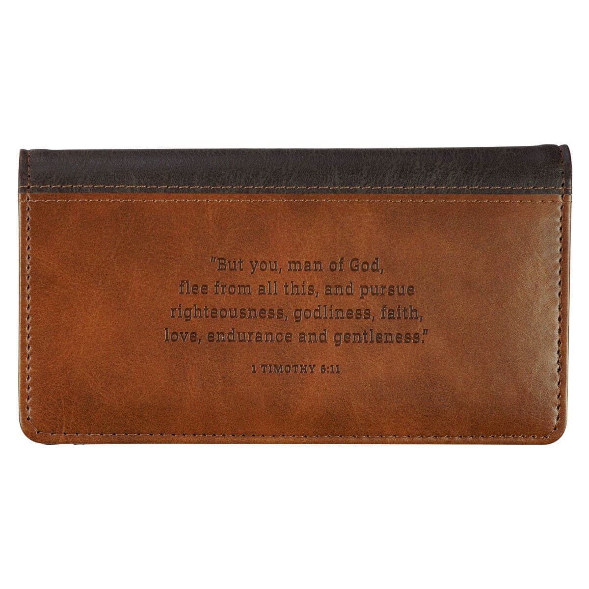 Man of God - 1 Timothy 6:11 Honey-brown-Espresso Faux Leather Checkbook Wallet, picture 2
