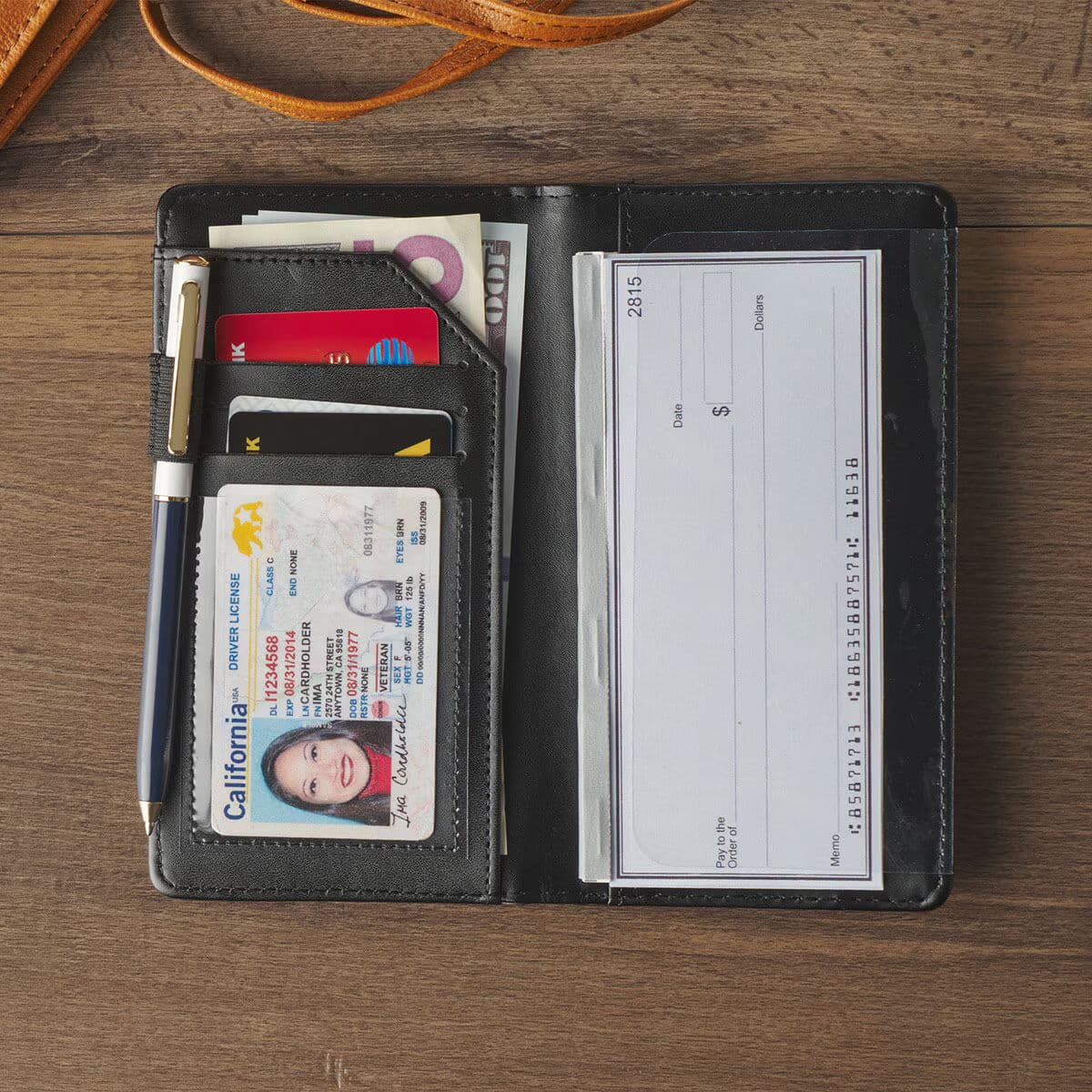 Have Made You Walnut Brown and Brick-red Faux Leather Checkbook Wallet, picture 4
