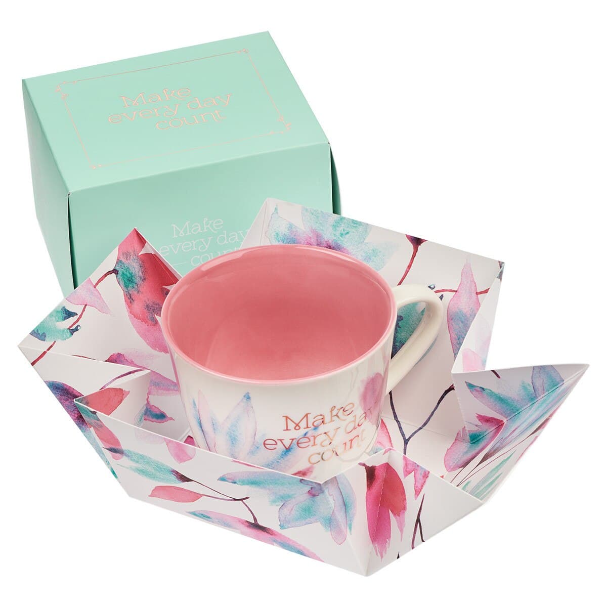 Make Every Day Count Pink Petals Ceramic Coffee Mug, picture 3