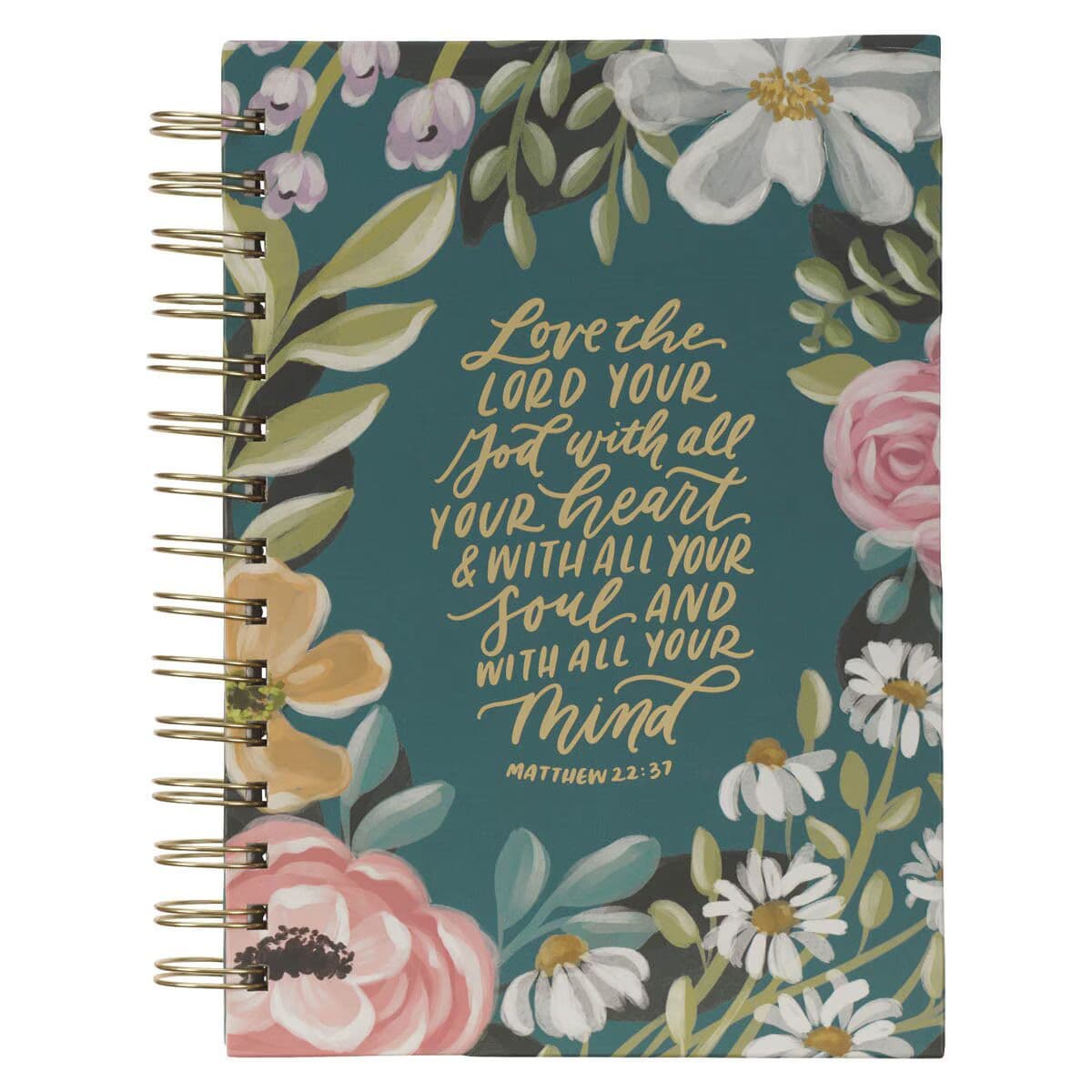 Love the Lord - Matthew 22:37 Teal Floral Spiral Journal
