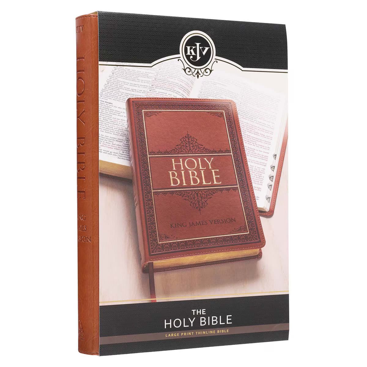 Saddle Tan Faux Leather Large Print Thinline King James Version Bible with Thumb Index, picture 11