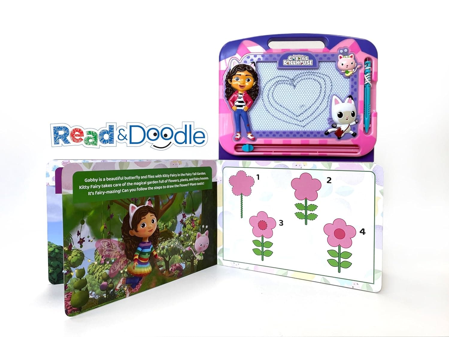 Gabby's Dollhouse Read & Doodle - Learning resources for kids, a magnetic drawing pad, an easy-to-use pen, 22-page board book for reading and drawing, picture 4