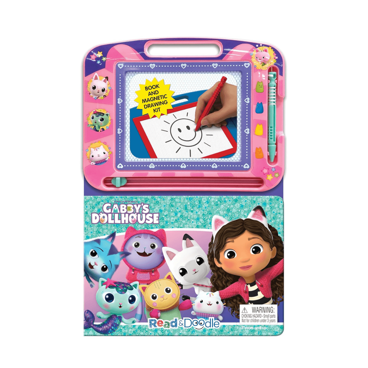 Gabby's Dollhouse Read & Doodle - Learning resources for kids, a magnetic drawing pad, an easy-to-use pen, 22-page board book for reading and drawing