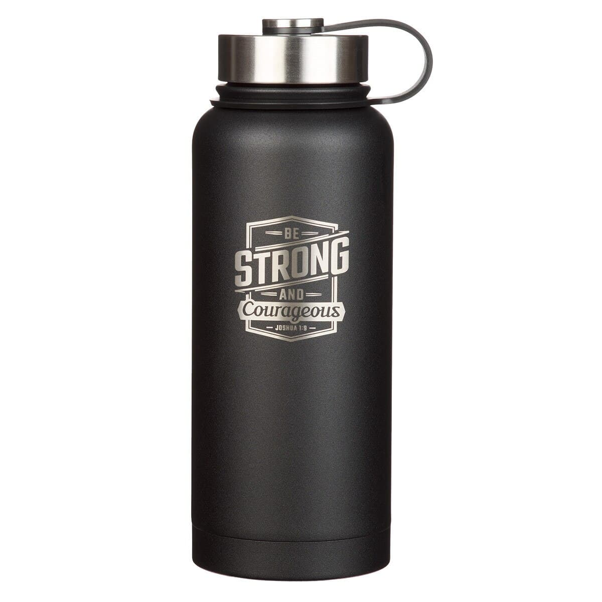 Strong and Courageous - Joshua 1:9 Black Stainless Steel Water Bottle