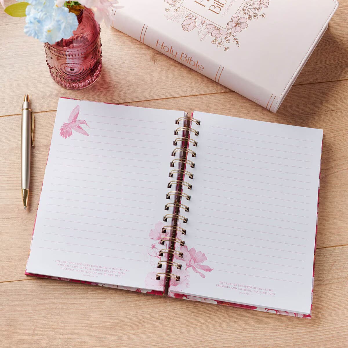 Love - 1 Corinthians 13:4 Cherry Pink Hummingbird Spiral Journal, picture 3