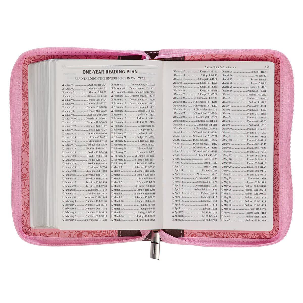 Pink and Saddle Tan Faux Leather Mini Pocket King James Version Bible with Zippered Closure, picture 7