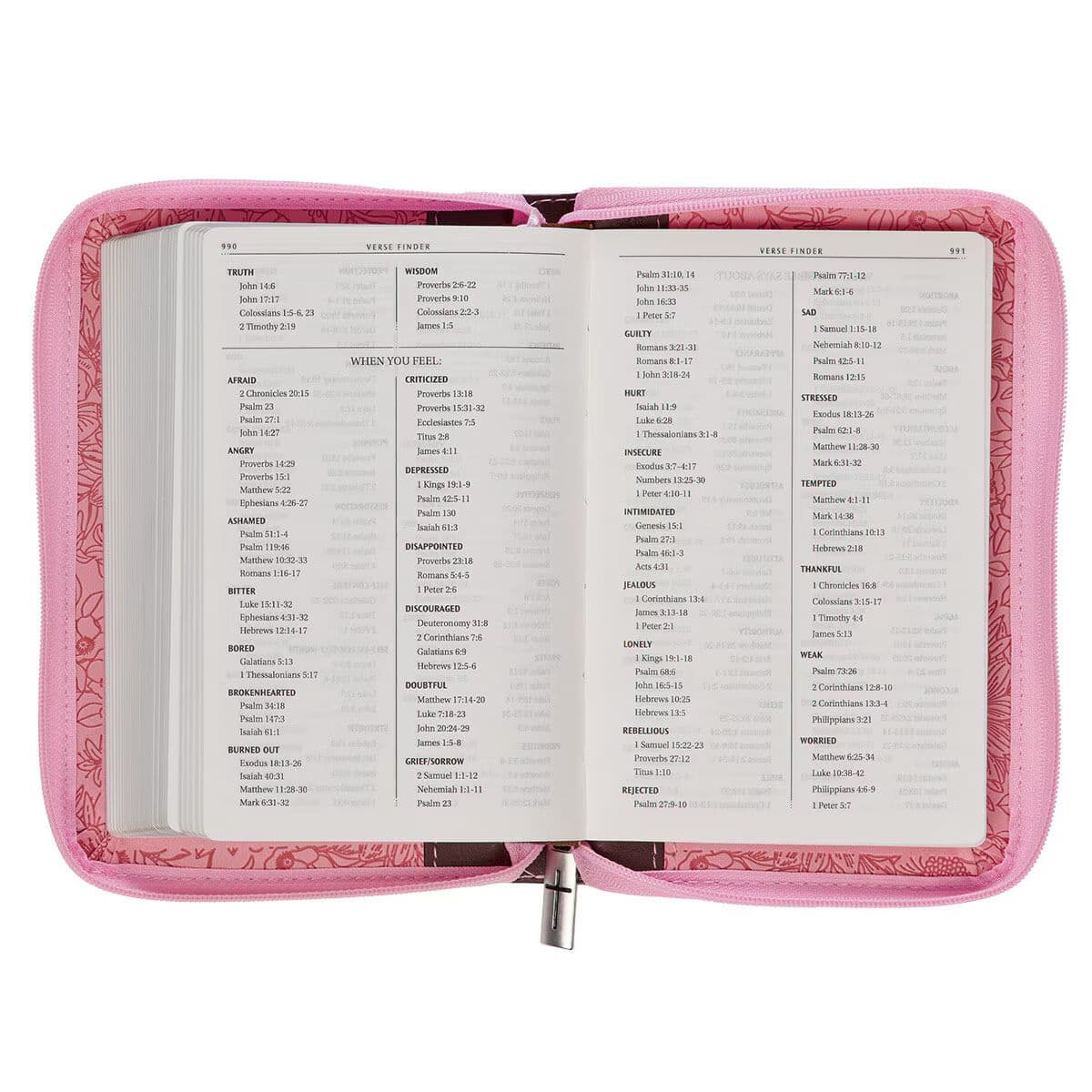 Pink and Saddle Tan Faux Leather Mini Pocket King James Version Bible with Zippered Closure, picture 8