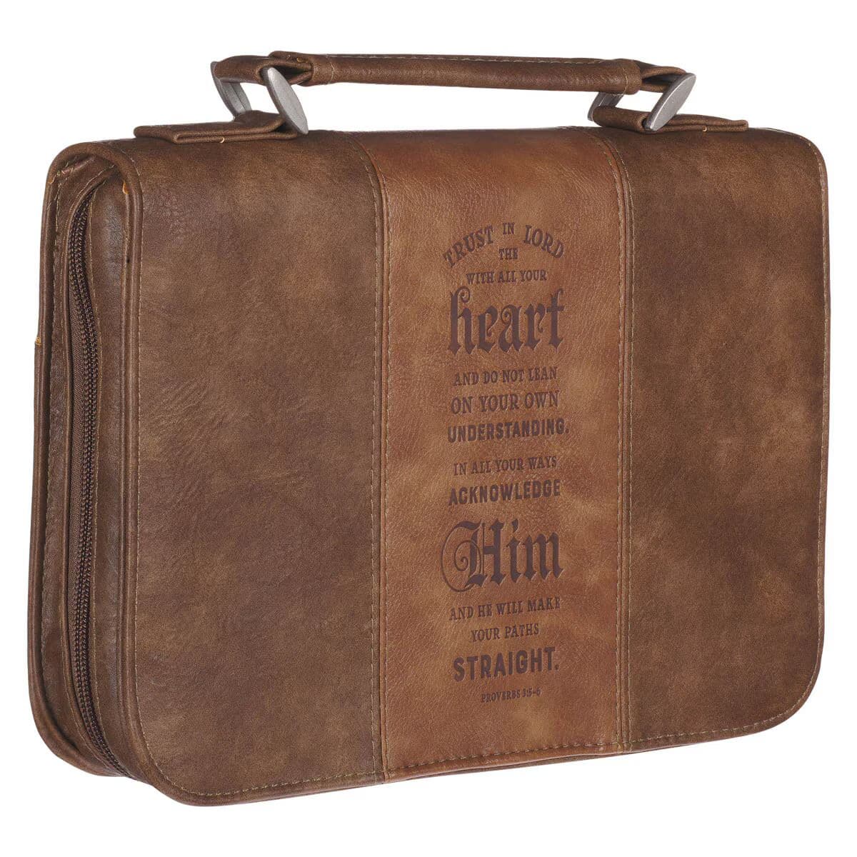Trust In The Lord - Proverbs 3:5 Two-Tone Brown Classic Faux Leather Bible Case, picture 4