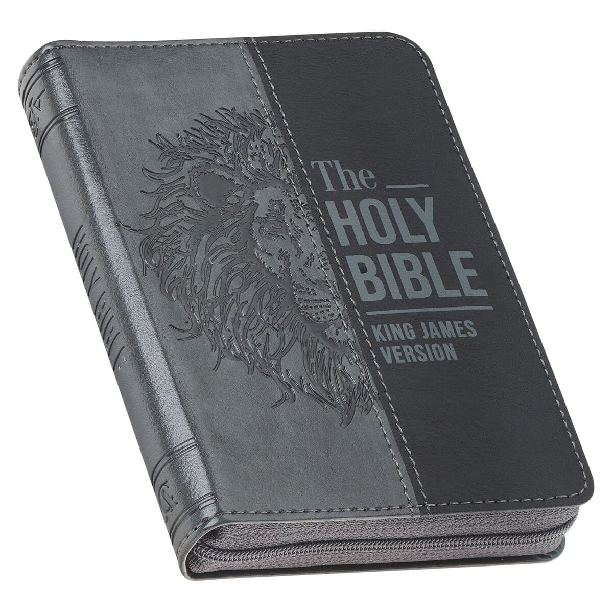 Gray Lion Faux Leather King James Version Pocket Bible with Zipper Closure, picture 3