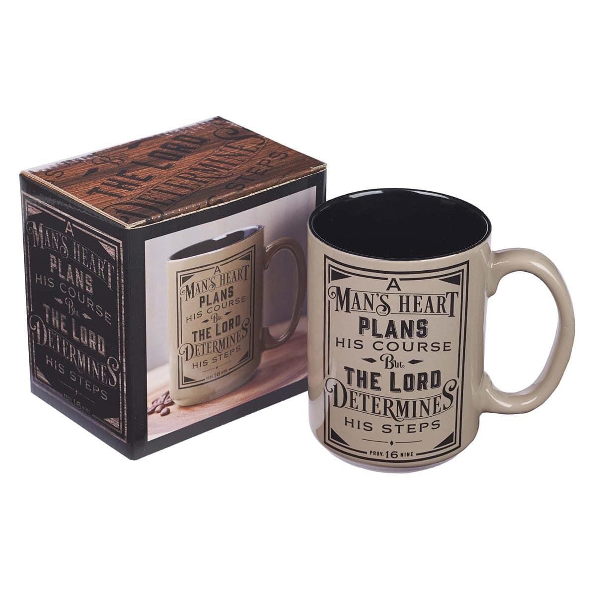 A Man's Heart - Proverbs 16:9 Brown Ceramic Coffee Mug, picture 3