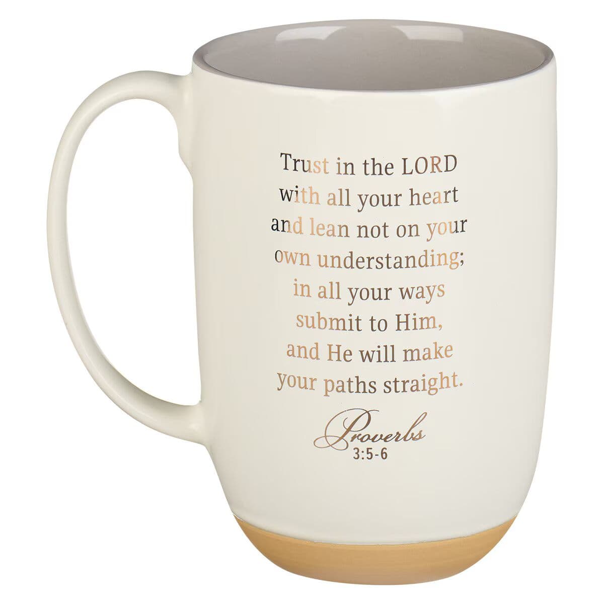 Trust in the Lord - Proverbs 3:5 White Ceramic Coffee Mug with Exposed Clay Base, picture 2