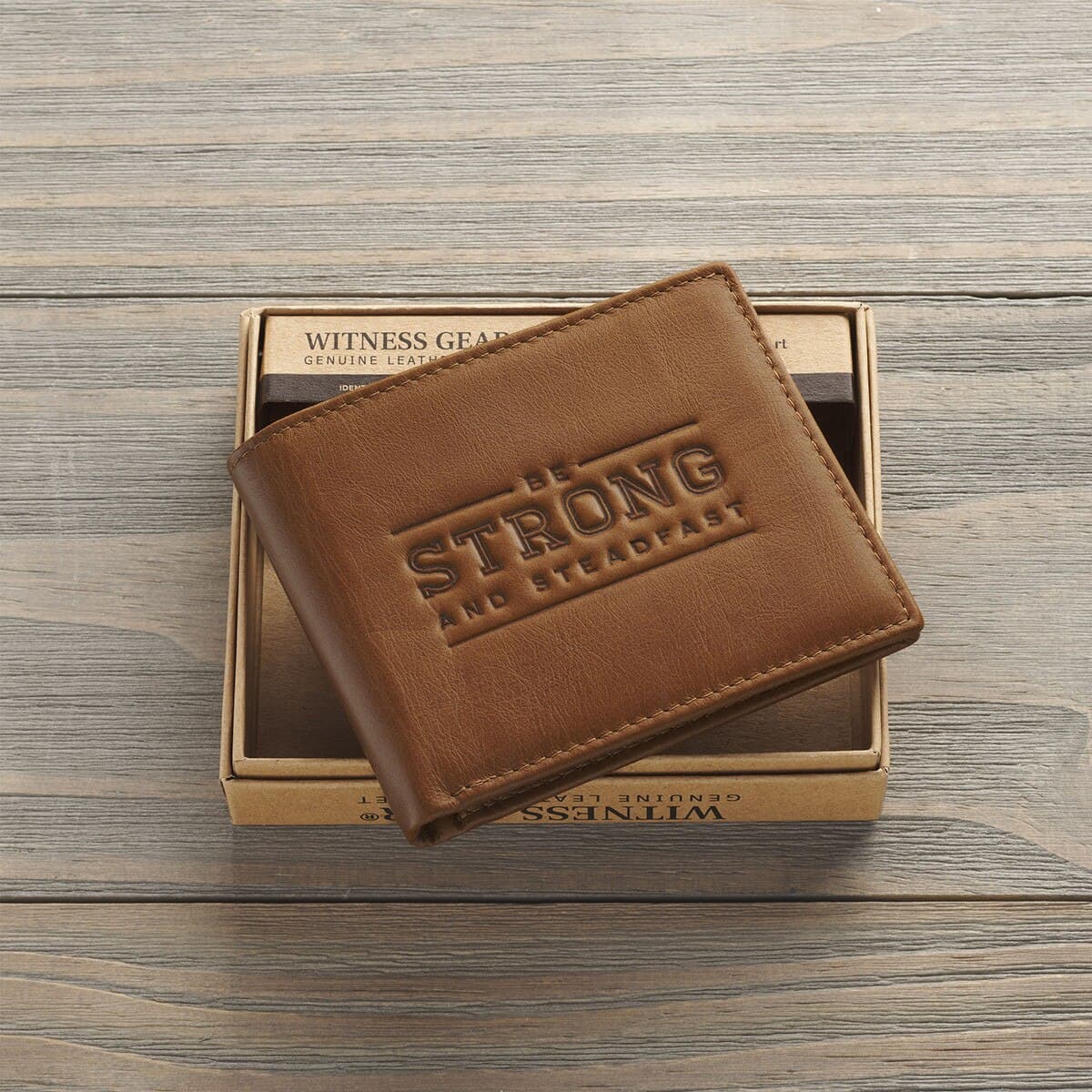Be Strong and Steadfast - Deuteronomy 31:6 Chestnut Brown Full Grain Leather Wallet, picture 3